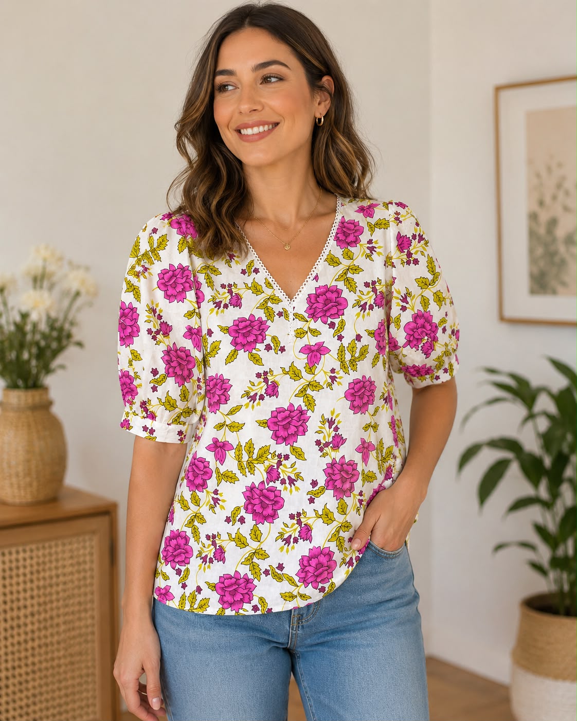 Women Floral Printed Cotton Short Kurti | Casual Daily Wear Top for Women