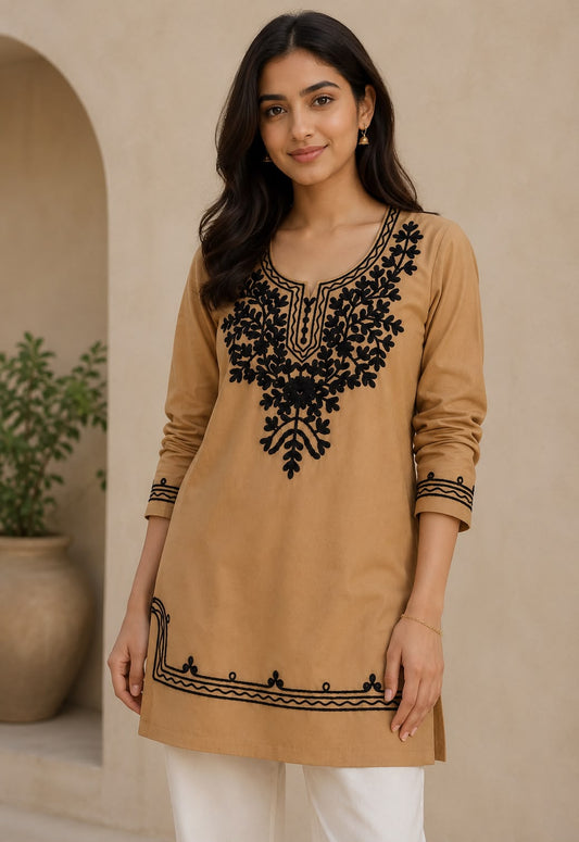 Women Embroidered Cotton Short Kurti | Stylish Casual & Office Wear Kurti for Women