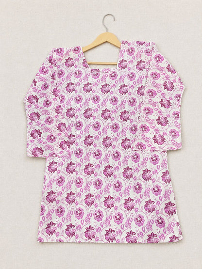 Women’s Pink Floral Printed Cotton Short Kurti Top  Back Door – Casual, Office & Partywear