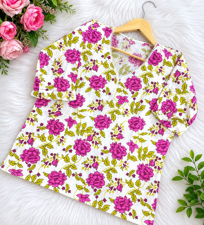 Women Floral Printed Cotton Short Kurti | Casual Daily Wear Top for Women